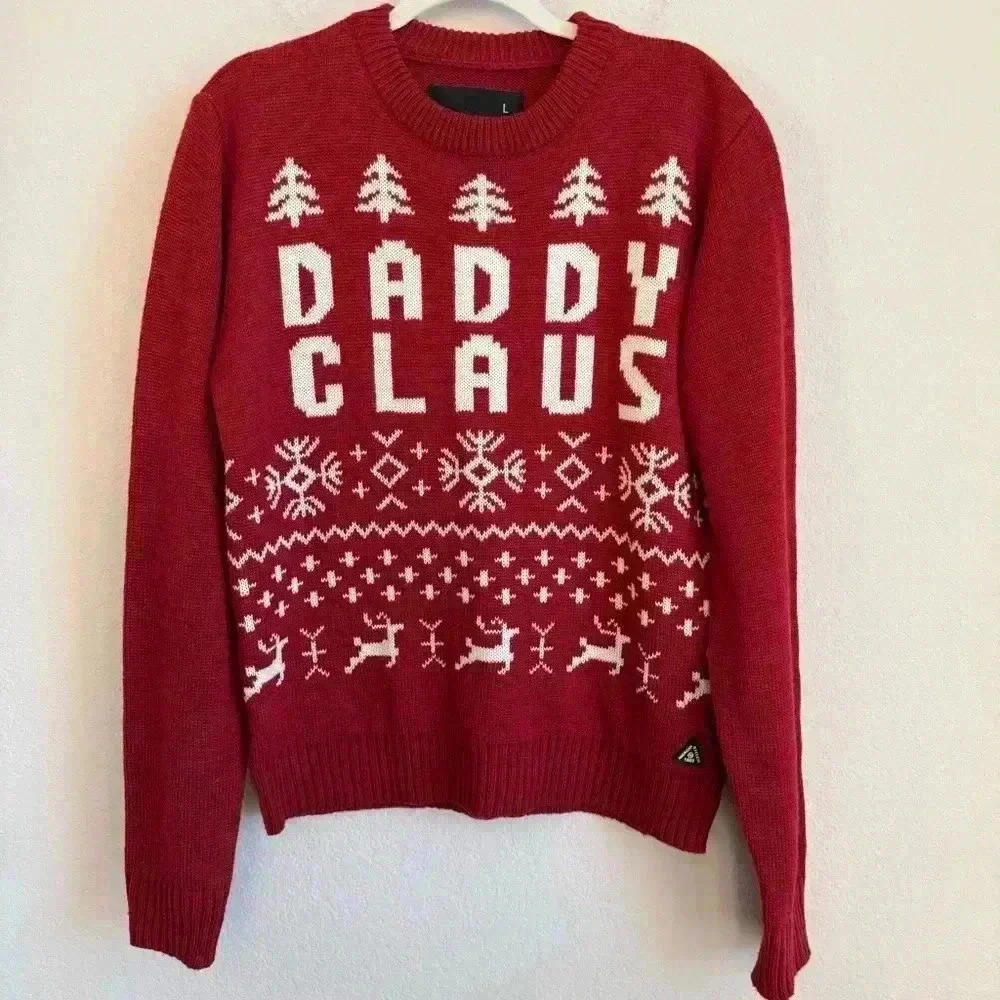 American Stitch Men’s Red Knit Daddy Claus Long Sleeve Pullover Holiday Size‎ L